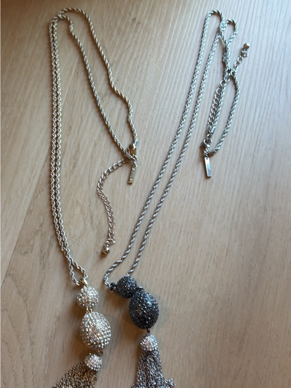 Crystal Bead Tassel Necklace - Gold and Gunmetal